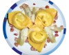 Tortelloni ripieni di Carciofi su Salsa di Squaquerone dadolata di Pancetta di Mora Romagnola e Carciofi croccanti